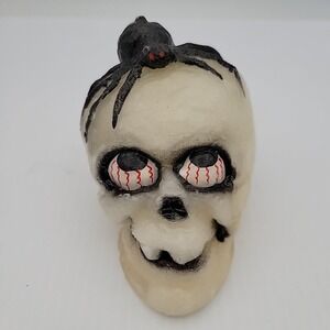 Vintage Halloween Skull Candle‎ Blood Shot Eyes Spider Head Smiling
